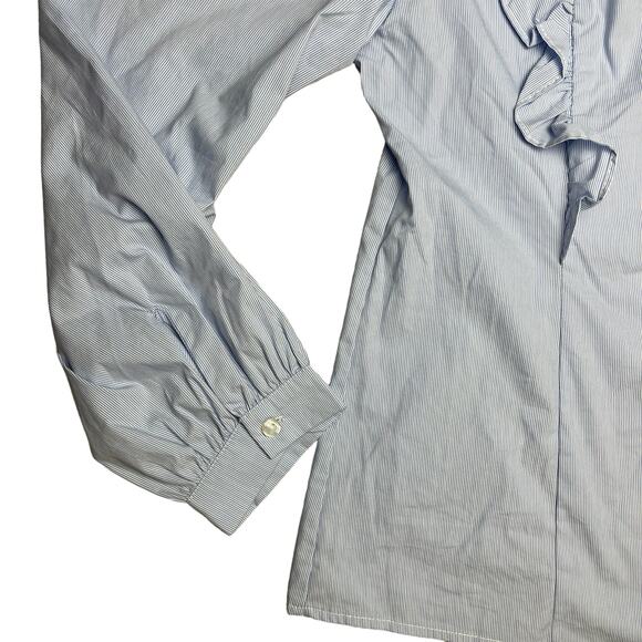 Marc New York Lightweight Blue & White Ruffled V-Neck Blouse Size Large - Picture 7 of 9